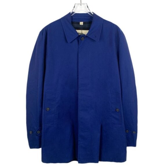 Burberry London Blue Single-Breasted Lapel Cotton & Silk Trench Coat 48R